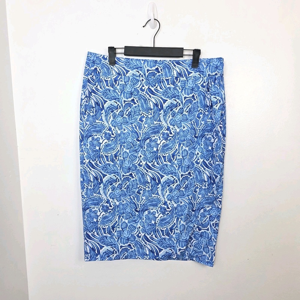 RipSkirt Hawaii Blue White Floral Wrap Tropical Beach‎ Summer Midi Skirt Size L